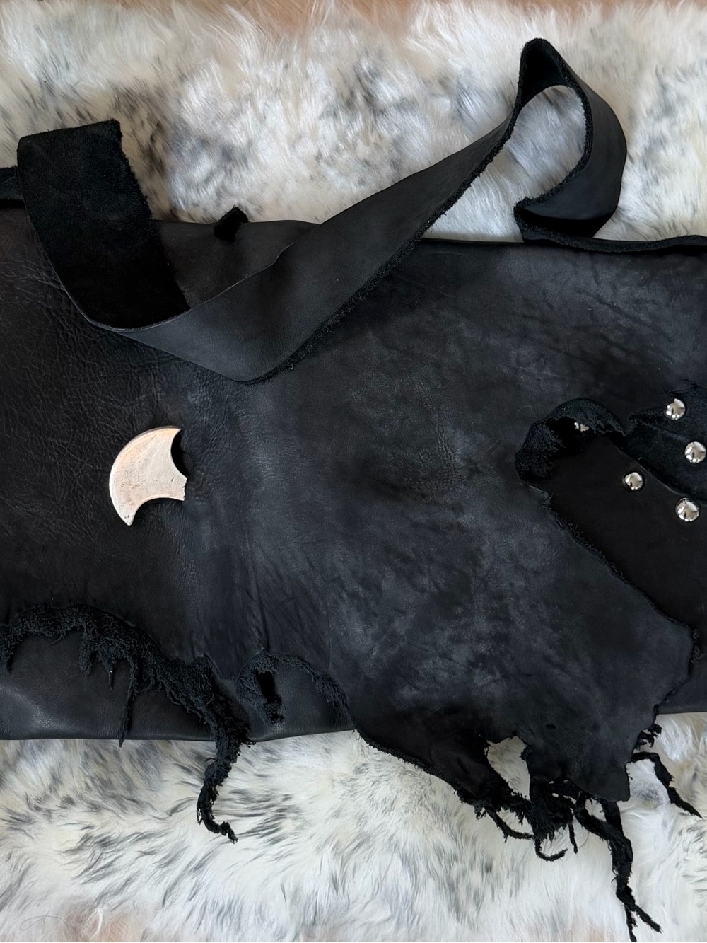 Black Distressed Leather Tote Bag